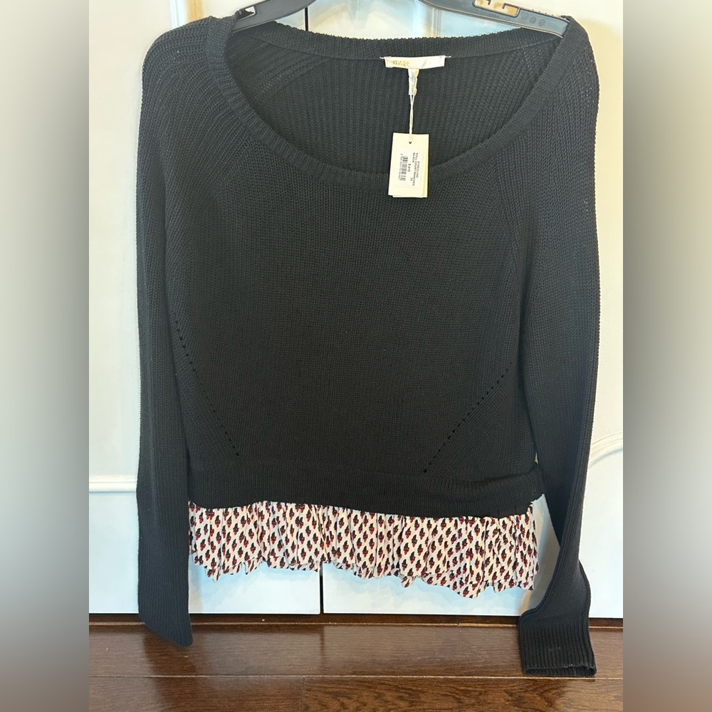 NWT Maje Black Ribbed Knit Top sweater size 3